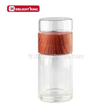 Bouteille d&#39;eau à double paroi en verre borosilicaté avec passoire